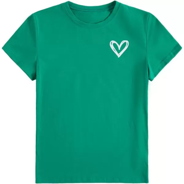 SweatyRocks Women's Heart Print T Shirts Summer Funny Short Sleeve Tops