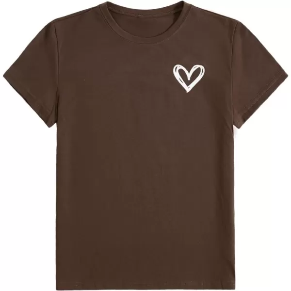 SweatyRocks Women's Heart Print T Shirts Summer Funny Short Sleeve Tops