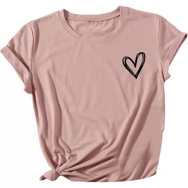 SweatyRocks Women's Heart Print T Shirts Summer Funny Short Sleeve Tops