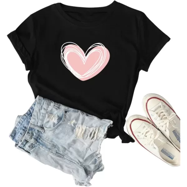 SweatyRocks Women's Heart Print T Shirts Summer Funny Short Sleeve Tops