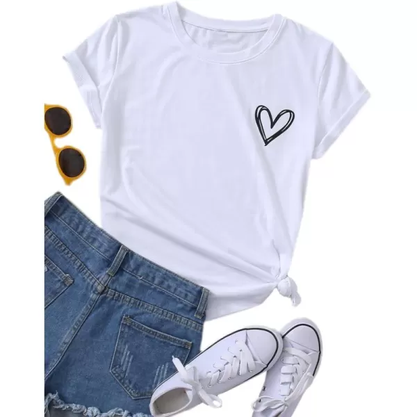 SweatyRocks Women's Heart Print T Shirts Summer Funny Short Sleeve Tops