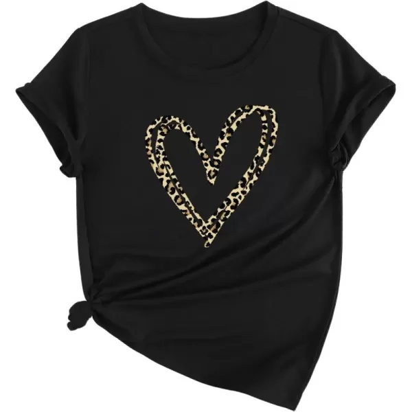 SweatyRocks Women's Heart Print T Shirts Summer Funny Short Sleeve Tops