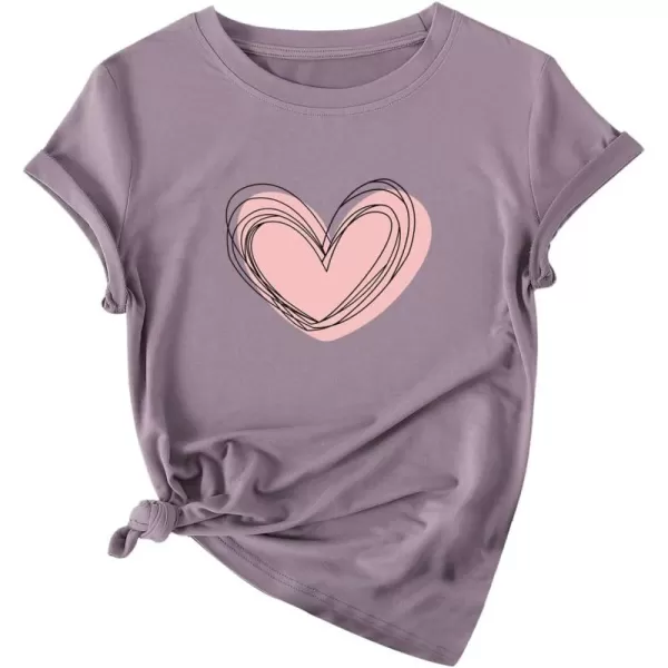 SweatyRocks Women's Heart Print T Shirts Summer Funny Short Sleeve Tops