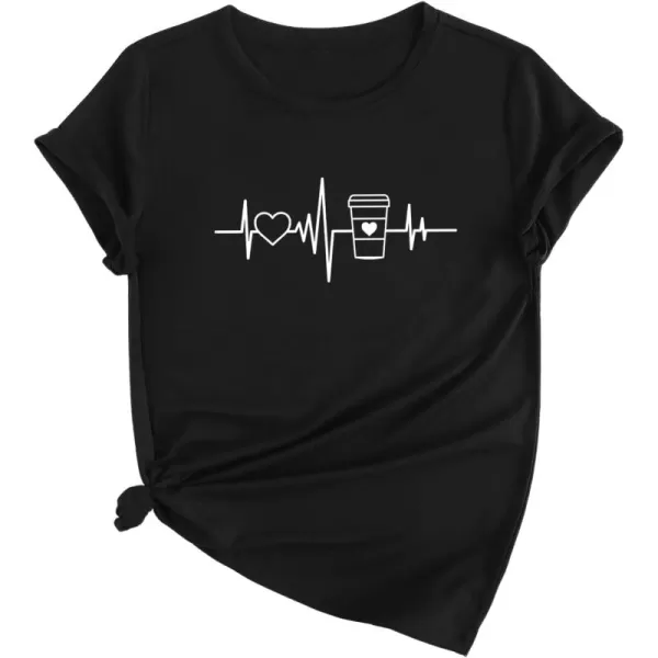 SweatyRocks Women's Heart Print T Shirts Summer Funny Short Sleeve Tops