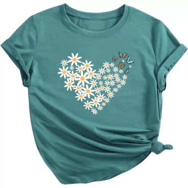 SweatyRocks Women's Heart Print T Shirts Summer Funny Short Sleeve Tops