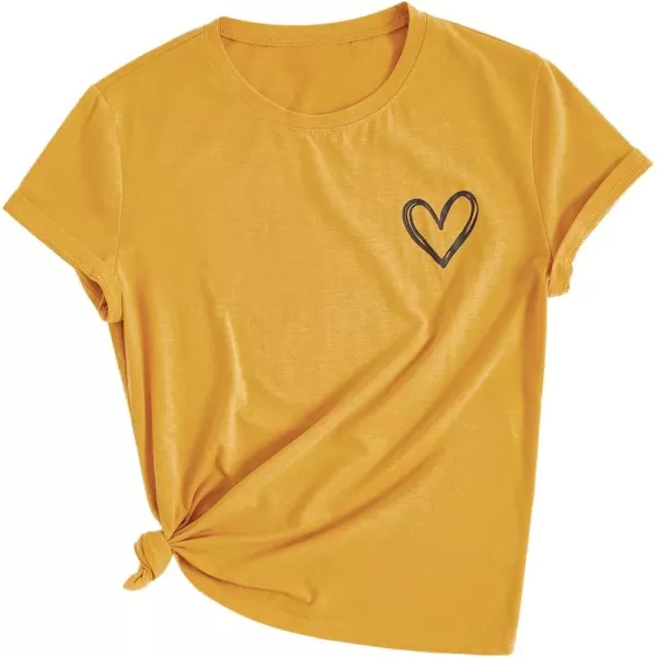 SweatyRocks Women's Heart Print T Shirts Summer Funny Short Sleeve Tops