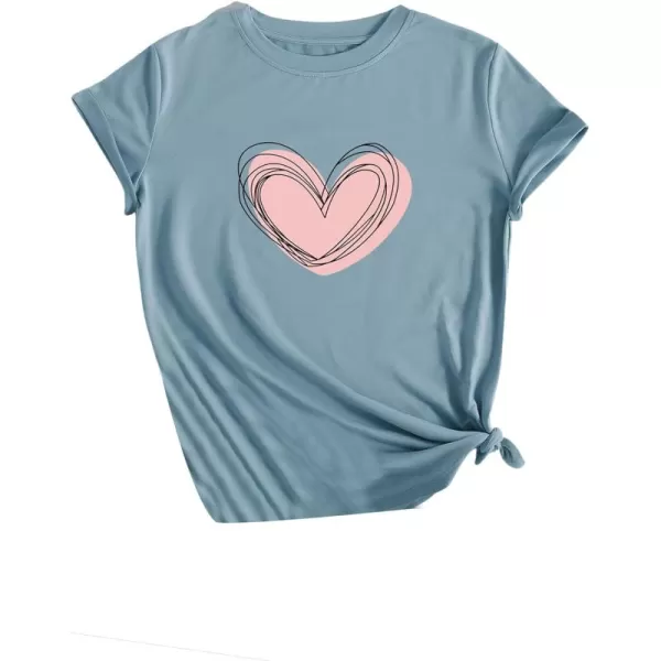 SweatyRocks Women's Heart Print T Shirts Summer Funny Short Sleeve Tops
