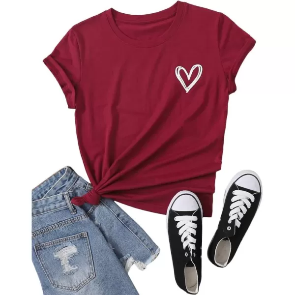 SweatyRocks Women's Heart Print T Shirts Summer Funny Short Sleeve Tops