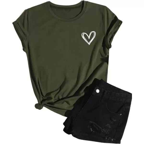 SweatyRocks Women's Heart Print T Shirts Summer Funny Short Sleeve Tops