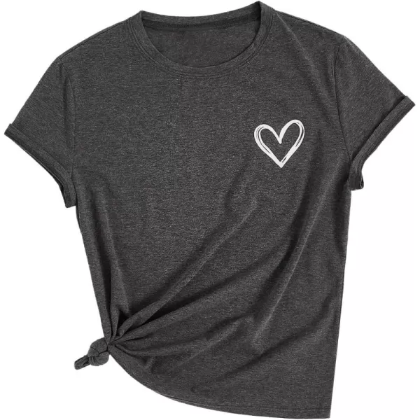 SweatyRocks Women's Heart Print T Shirts Summer Funny Short Sleeve Tops