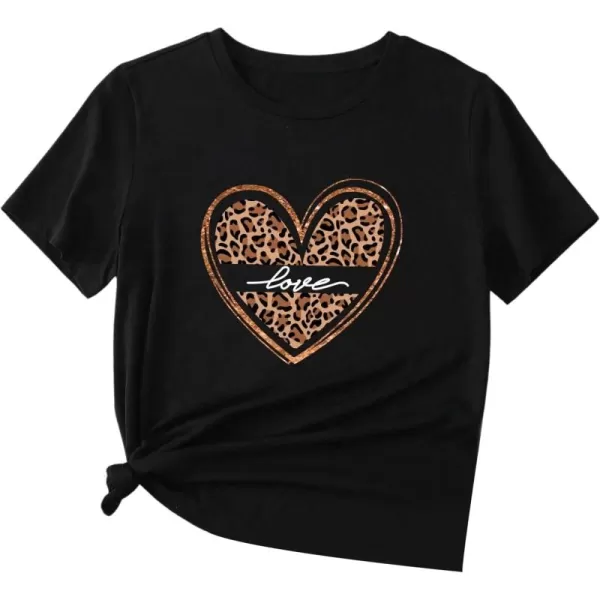 SweatyRocks Women's Heart Print T Shirts Summer Funny Short Sleeve Tops