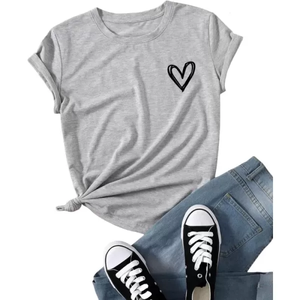 SweatyRocks Women's Heart Print T Shirts Summer Funny Short Sleeve Tops
