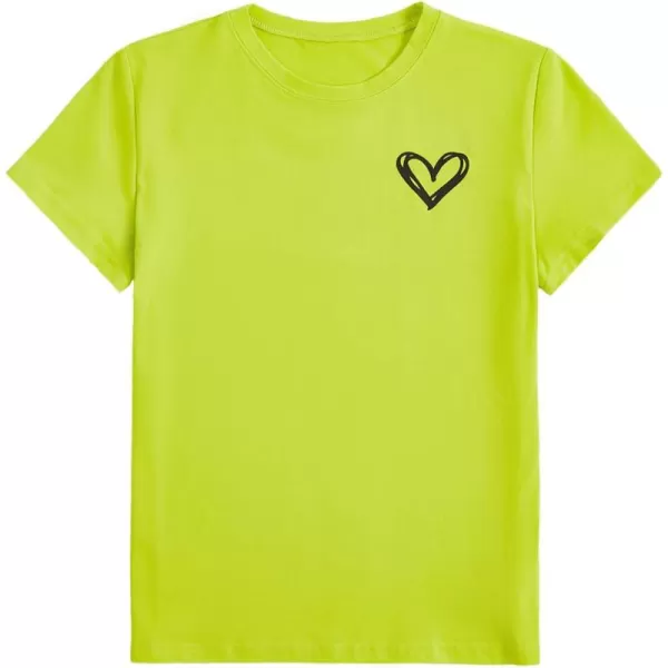 SweatyRocks Women's Heart Print T Shirts Summer Funny Short Sleeve Tops