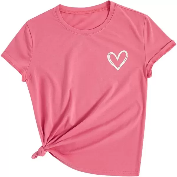 SweatyRocks Women's Heart Print T Shirts Summer Funny Short Sleeve Tops