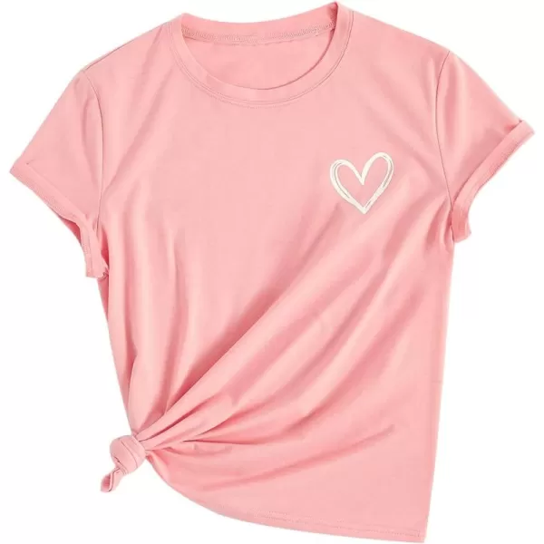 SweatyRocks Women's Heart Print T Shirts Summer Funny Short Sleeve Tops