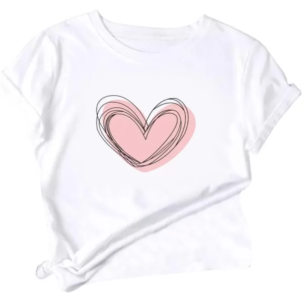SweatyRocks Women's Heart Print T Shirts Summer Funny Short Sleeve Tops