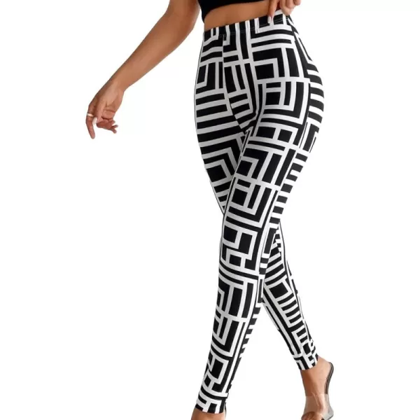 SweatyRocks Women's High Elastic Waisted Plaid Leggings Wide Waistband Stretchy Skinny Work Pants
