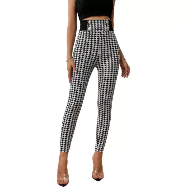 SweatyRocks Women's High Elastic Waisted Plaid Leggings Wide Waistband Stretchy Skinny Work Pants