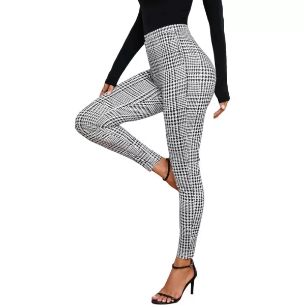 SweatyRocks Women's High Elastic Waisted Plaid Leggings Wide Waistband Stretchy Skinny Work Pants