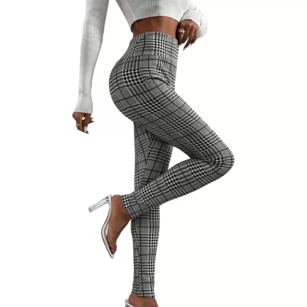 SweatyRocks Women's High Elastic Waisted Plaid Leggings Wide Waistband Stretchy Skinny Work Pants
