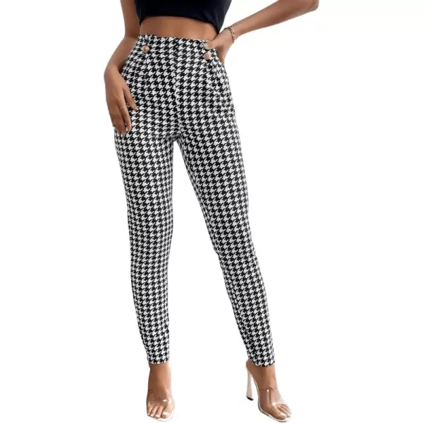SweatyRocks Women's High Elastic Waisted Plaid Leggings Wide Waistband Stretchy Skinny Work Pants