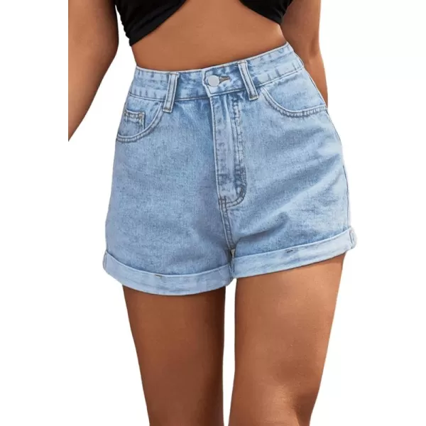 SweatyRocks Women's High Rise Roll Up Hem Straight Leg Denim Jean Shorts with Pocket