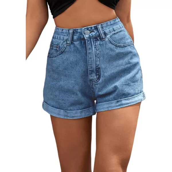 SweatyRocks Women's High Rise Roll Up Hem Straight Leg Denim Jean Shorts with Pocket