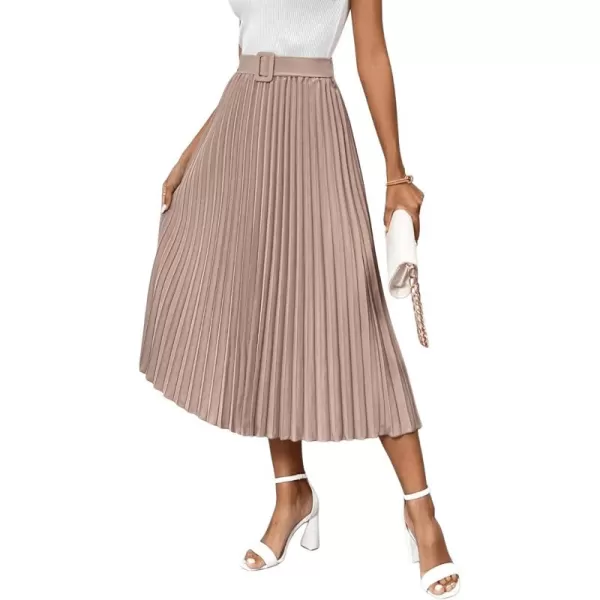 SweatyRocks Women's High Waist A Line Pleated Ruffle Casual Boho Midi Swing Skirt with Belt