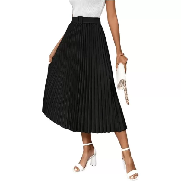 SweatyRocks Women's High Waist A Line Pleated Ruffle Casual Boho Midi Swing Skirt with Belt