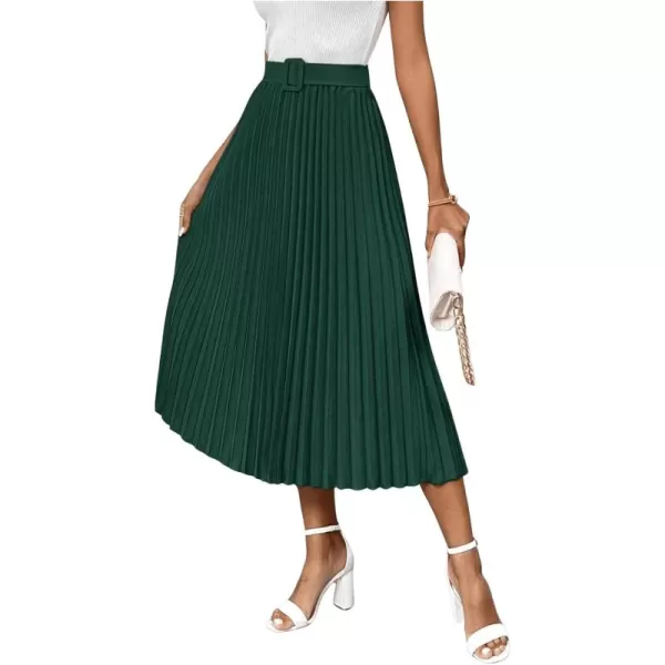 SweatyRocks Women's High Waist A Line Pleated Ruffle Casual Boho Midi Swing Skirt with Belt