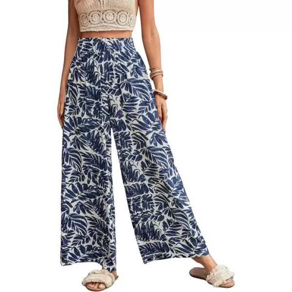 SweatyRocks Women's High Waist Belted Pockets Pants Graphic Print Wide Leg Loose Palazzo Pants Trousers