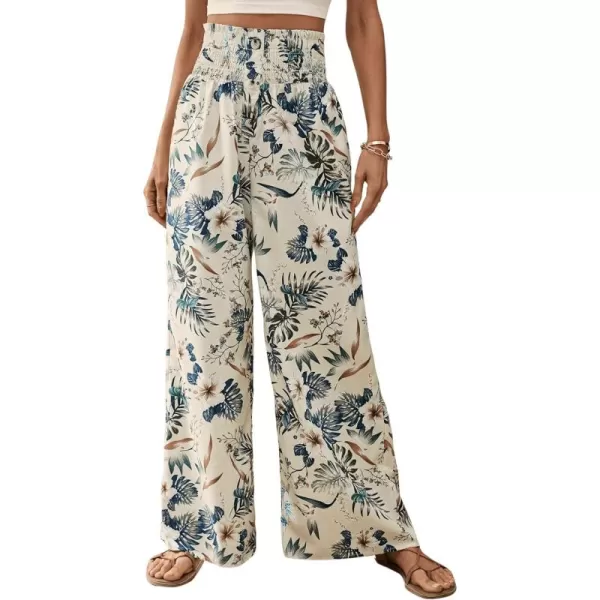 SweatyRocks Women's High Waist Belted Pockets Pants Graphic Print Wide Leg Loose Palazzo Pants Trousers