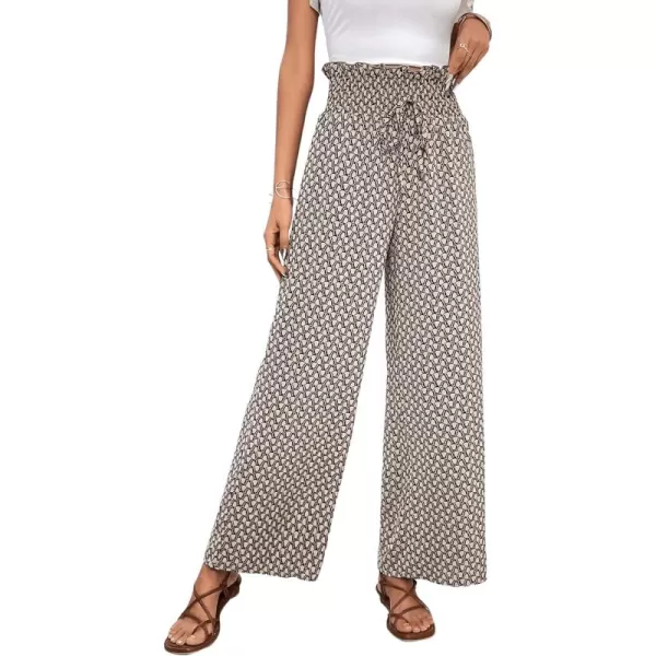 SweatyRocks Women's High Waist Belted Pockets Pants Graphic Print Wide Leg Loose Palazzo Pants Trousers
