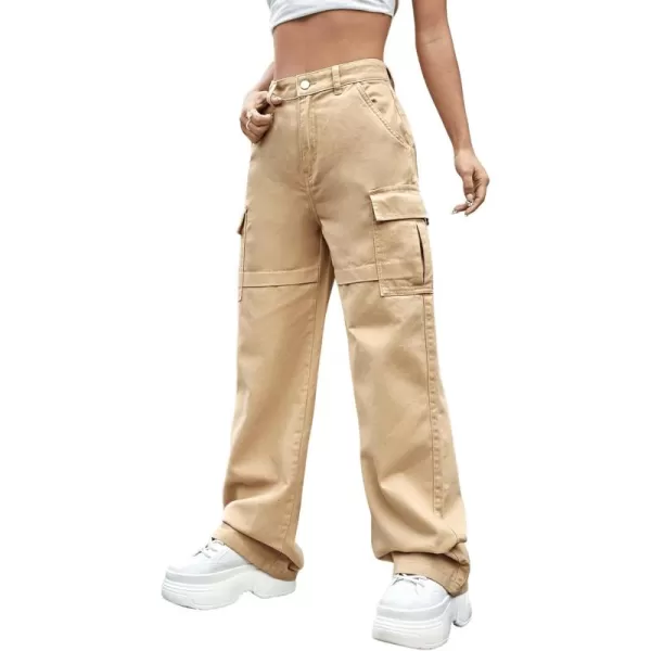 SweatyRocks Women's High Waist Cargo Jeans Flap Pocket Wide Leg Denim Pants