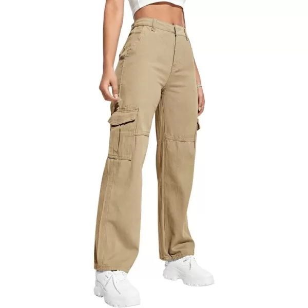 SweatyRocks Women's High Waist Cargo Jeans Flap Pocket Wide Leg Denim Pants