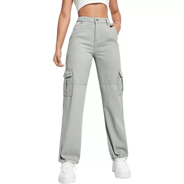 SweatyRocks Women's High Waist Cargo Jeans Flap Pocket Wide Leg Denim Pants