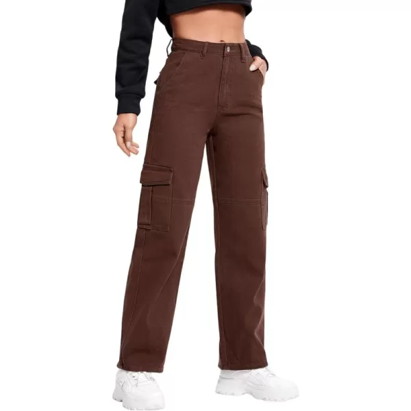 SweatyRocks Women's High Waist Cargo Jeans Flap Pocket Wide Leg Denim Pants