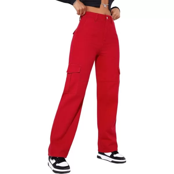 SweatyRocks Women's High Waist Cargo Jeans Flap Pocket Wide Leg Denim Pants