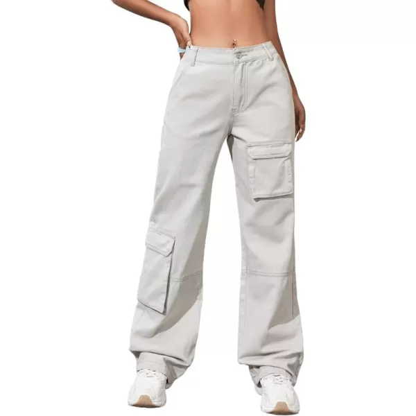 SweatyRocks Women's High Waist Cargo Jeans Flap Pocket Wide Leg Denim Pants