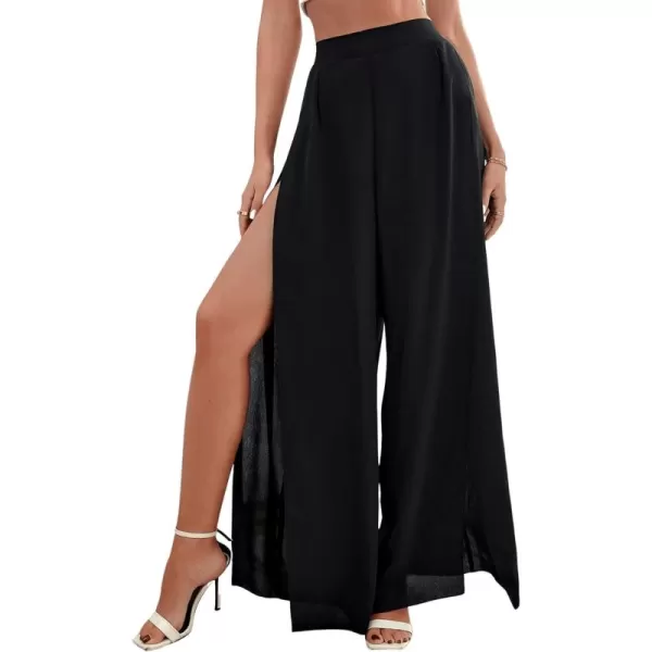 SweatyRocks Women's High Waist Drawstring Split Thigh Wide Leg Palazzo Pants