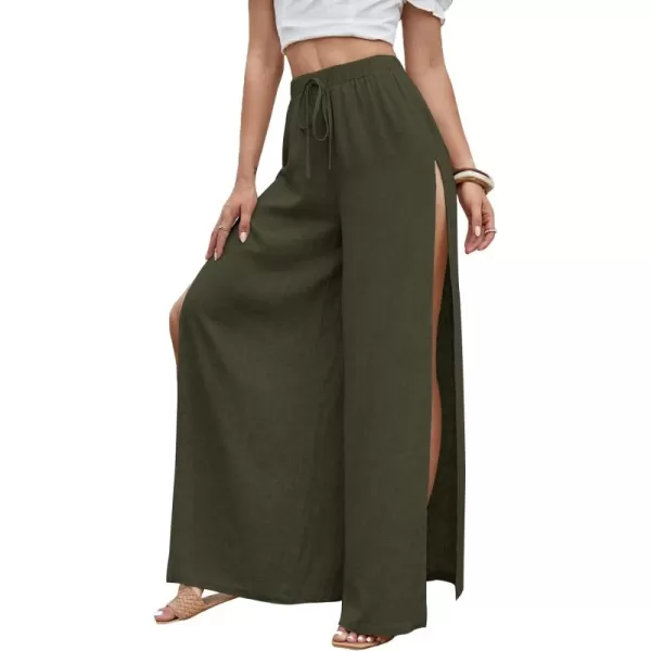 SweatyRocks Women's High Waist Drawstring Split Thigh Wide Leg Palazzo Pants