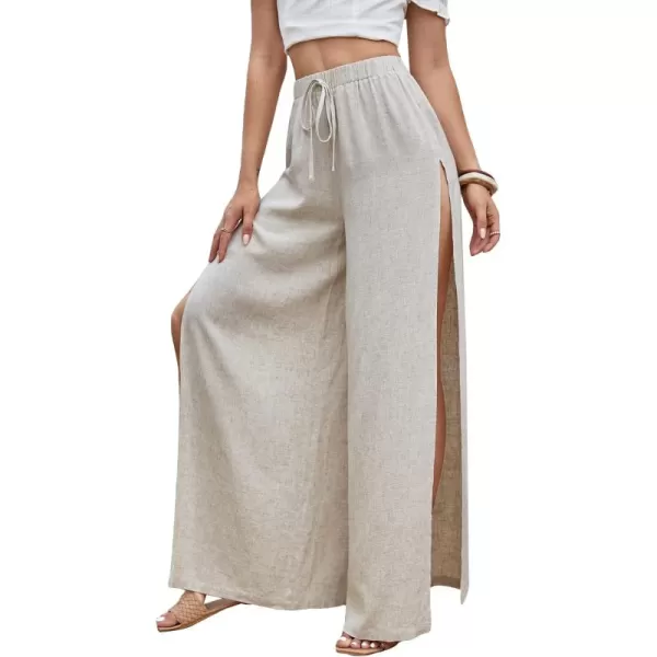 SweatyRocks Women's High Waist Drawstring Split Thigh Wide Leg Palazzo Pants