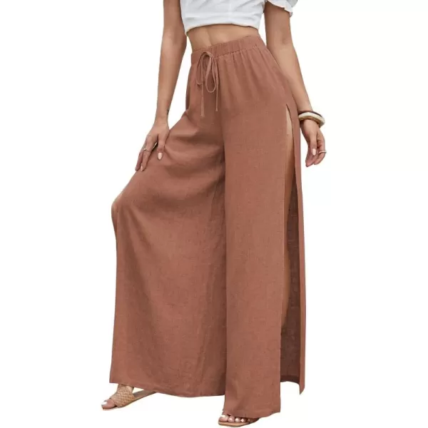 SweatyRocks Women's High Waist Drawstring Split Thigh Wide Leg Palazzo Pants