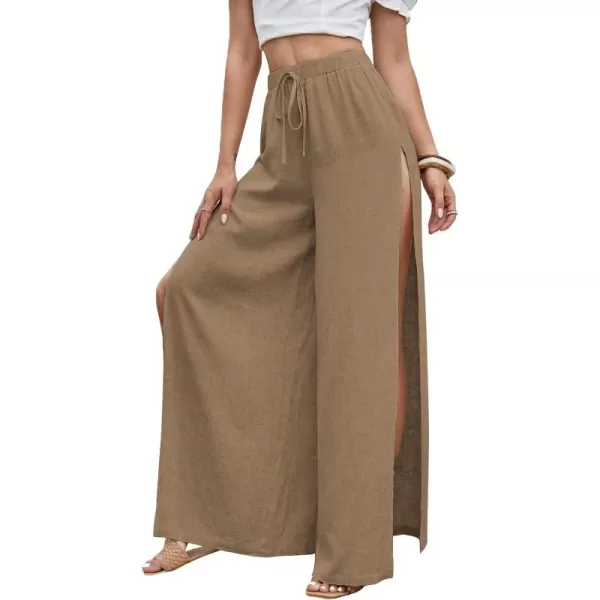SweatyRocks Women's High Waist Drawstring Split Thigh Wide Leg Palazzo Pants