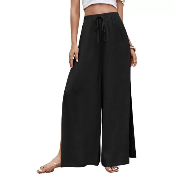 SweatyRocks Women's High Waist Drawstring Split Thigh Wide Leg Palazzo Pants