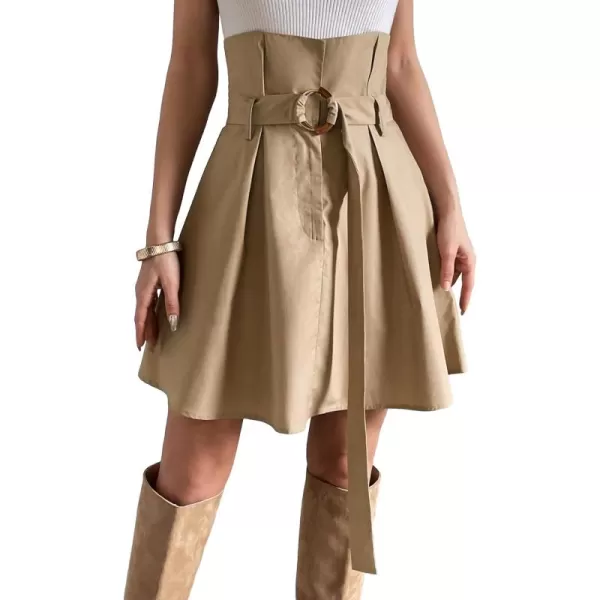 SweatyRocks Women's High Waist Fold Pleated A Line Flared Skirt with Belt