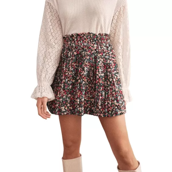 SweatyRocks Women's High Waist Mini Pleated Skater Skirt Flared A-Line Floral Short Skirt