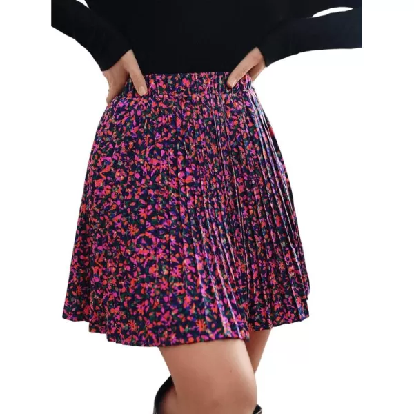 SweatyRocks Women's High Waist Mini Pleated Skater Skirt Flared A-Line Floral Short Skirt