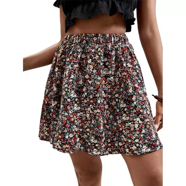 SweatyRocks Women's High Waist Mini Pleated Skater Skirt Flared A-Line Floral Short Skirt