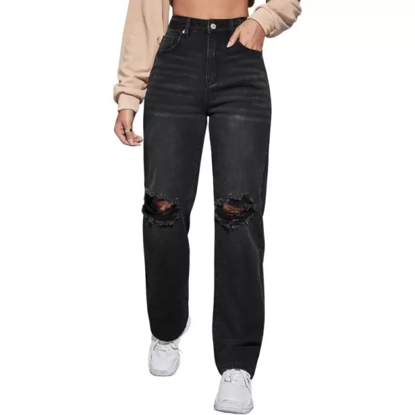 SweatyRocks Women's High Waist Ripped Jeans Distressed Raw Hem Denim Pants